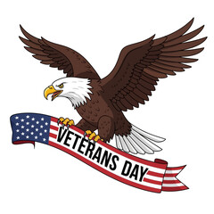 Fototapeta premium Majestic bald eagle carrying veterans day banner honors national service members