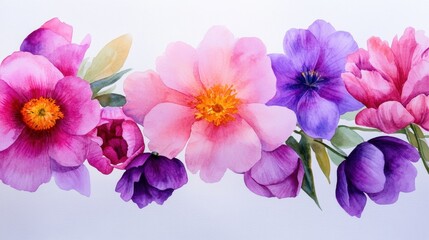 Fototapeta premium Spring floral composition in watercolor with soft pink and purple tones