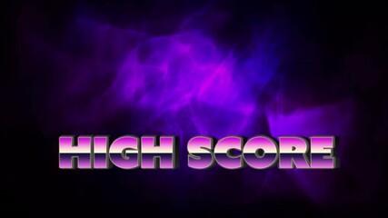 Animation of high score over purple smoke on black background - Powered by Adobe
