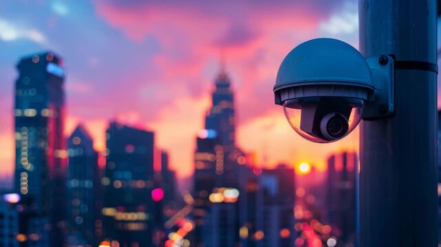 Security Camera on Building Over City