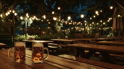 Optimized Outdoor Beverage Service Area with Ambient Lighting for Hospitality Environments
