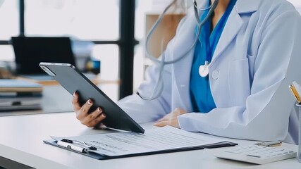 Doctor reviewing digital patient records - Powered by Adobe