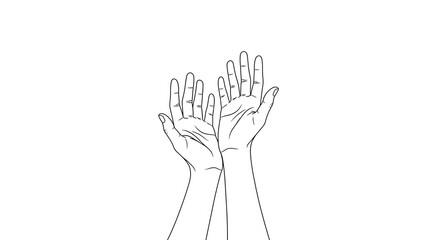 Obraz premium Outline drawing of two cupped human hands, symbolizing care, support, or prayer on isolated transparent background.