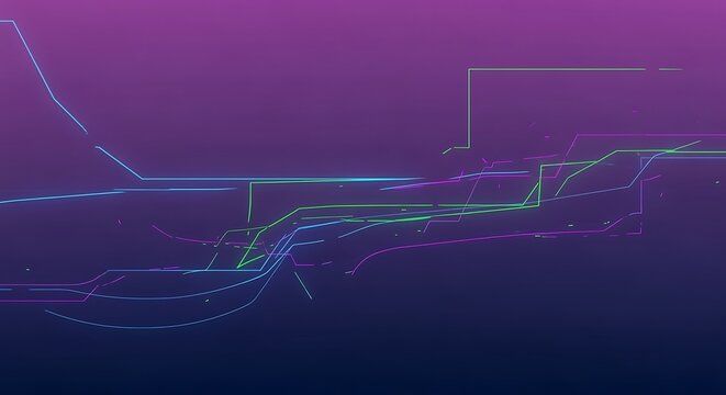 Abstract Glowing Neon Circuit Lines on Purple Background