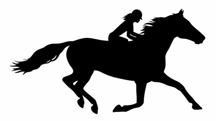 Silhouette of a horse and rider galloping at full speed in equestrian sport competition training run