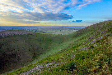 Magnificent landscape of the Karama Runtau ridge at sunset on a spring day
