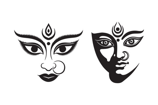 Maa Durga Face silhouette vector illustration, Set of Maa Durga Face silhouette vector