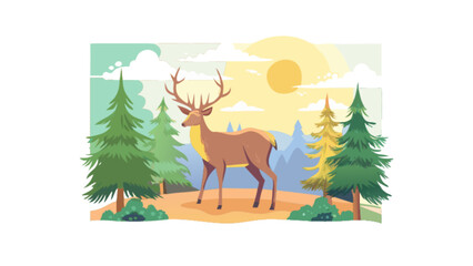 Majestic deer in forest vector illustration for wildlife and nature themed design and decoration project