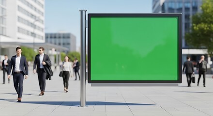 Green Screen Billboard Mockup in Urban Cityscape with Business People