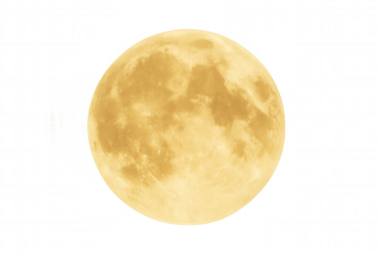 Detailed image of the full moon glowing against a transparent background, perfect for space-themed projects