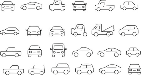 Minimalist Line Car Icon Set – Vehicle Silhouettes in Modern Vector Outline Style