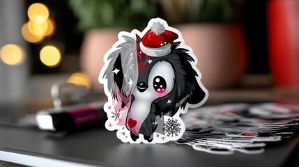 Adorable chibi creature in Santa hat, winter-themed sticker