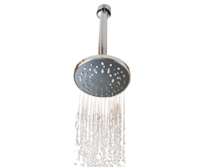  Top-Down View of Water-Saving Shower Head Mounted on Arm, isolated on transparent background PNG