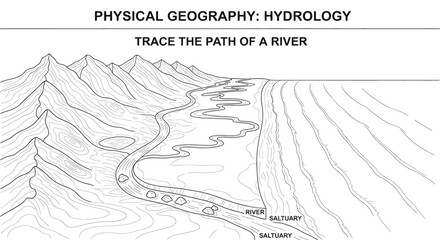 Naklejka premium Vector art of trace the path of a river in physical geography and hydrology