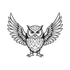 Obraz premium Vector art of majestic owl spreading its wings,showcasing intricate feather details and a captivating gaze, embodying wisdom and nocturnal grace