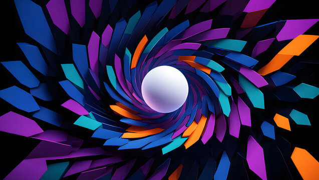 Abstract Vortex with Colorful Geometric Shapes and Sphere