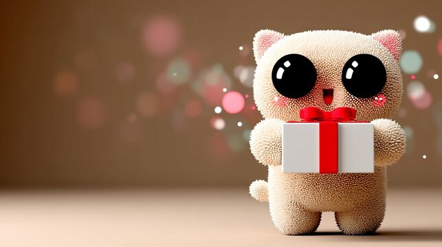 Adorable fluffy kitten holding a gift - Powered by Adobe