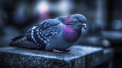 Obraz premium City pigeon perched, stone, urban background, wildlife photo