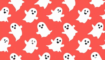 Fototapeta premium Cute and funny seamless Halloween pattern with cartoon animal ghosts, cats, and dogs for a fun wallpaper design