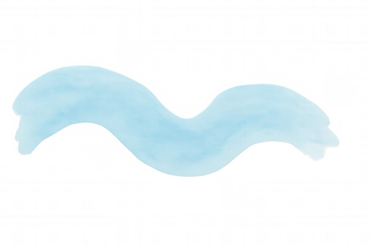 Wavy light blue watercolor brush stroke creating an artistic design element against a transparent background, adding a soft and vibrant touch