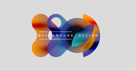 Abstract colorful shapes overlap, creating dynamic background. Text reads background design centered within composition. Modern, vibrant visual.