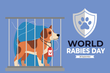 Illustrated Graphic of World Rabies Day with Dog in Cage Concept