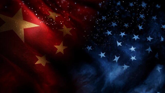 Cultural exchange china and usa flags in motion digital art abstract background vibrant colors