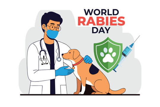 Modern Flat Illustration World Rabies Day with Vet and Dog Pet
