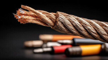 A frayed electrical cable sparking faintly in the dark, symbolizing efforts to restore power during an outage.