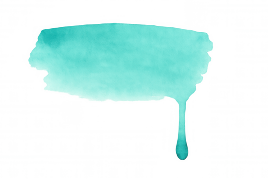 Turquoise watercolor paint dripping, spreading organic texture across transparent surface with vibrant color gradient effect