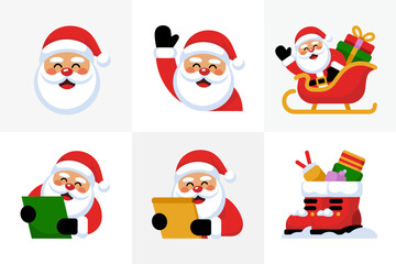 Santa Claus cartoon vector illustrations, festive Christmas character set, holiday celebration art, cheerful seasonal design, fun winter decoration graphics