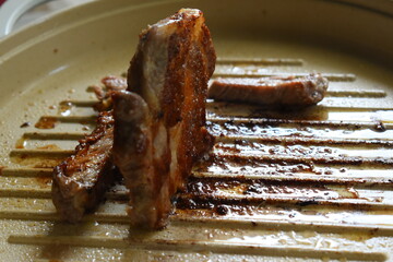 meat steak grill on pan in the kitchen