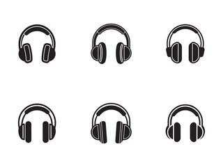 Black and White Headphones Icon Set Vector Illustration for Music Audio and Sound Designs Creative Concept Compilation