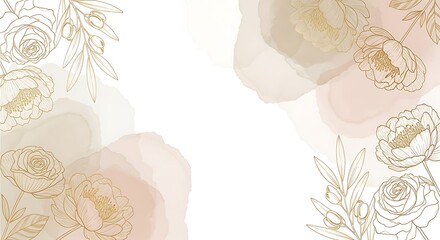 Delicate gold floral line art with watercolor wash accents on a white background