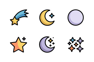 Magical celestial moon and star vector illustrations, cosmic fantasy night sky graphics, whimsical decorative art, mystical elements design, colorful style