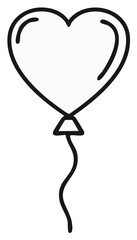 Simple black line drawing of a heart shaped balloon floating with a wavy string