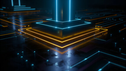 Futuristic Neon Circuit Core Technology with Glowing Connections