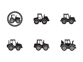Collection of Black and White Tractor Silhouettes with Agricultural Vehicle Illustrations for Farming and Construction Machinery Designs