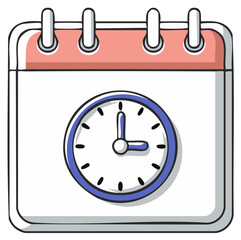 Calendar with Clock Illustration Representing Time Management and Scheduling