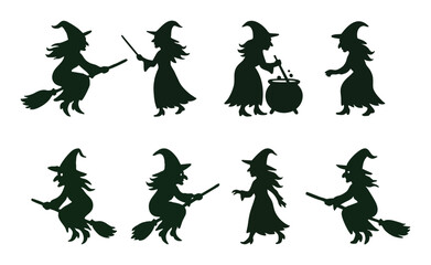 Set of Witches Silhouette in different styles for halloween decor and designing
