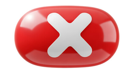 Obraz premium Red button with white cross symbol isolated on a transparent background