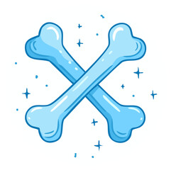 Obraz premium Cartoon doodle illustration of two light blue crossed bones with sparkle elements