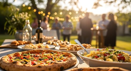 Outdoor Party Food Pizza Pasta Salad image photo