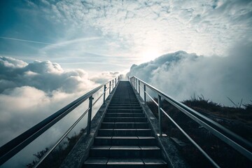 A surreal dreamy staircase ascending into clouds