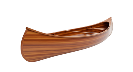 Classic wooden canoe isolated on transparent background, a symbol of outdoor adventure and serene exploration on calm waters, perfect for nature enthusiasts
