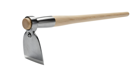 A sharp hoe with a wooden handle isolated on transparent background, perfect for gardening, weeding, and cultivating soil in your garden or farm
