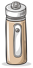 Vector illustration of a tall tan colored insulated beverage bottle with a silver cap