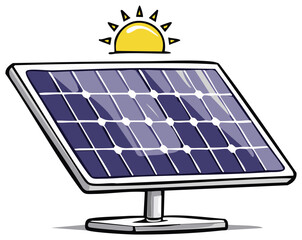 Cartoon solar panel absorbing sunlight for renewable energy generation illustration