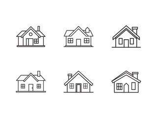 Fototapeta premium Collection of Minimalist House Icons in Black and White Vector Illustration for Real Estate Designs and Architectural Concepts