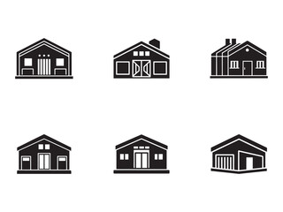 Collection of Minimalist House Icons in Black and White Vector Illustration Set Architecture and Real Estate Design Elements
